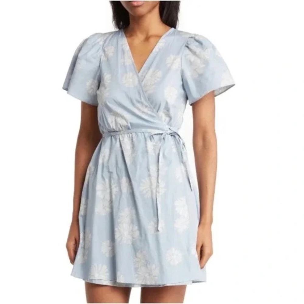 Madewell Floral Blue Dusty Pool Wrap Mini Dress